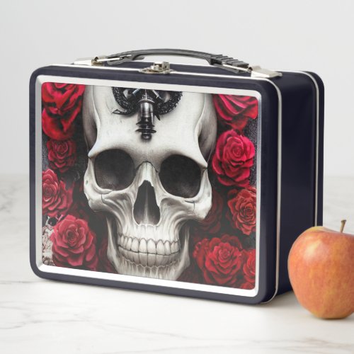 Dark and Gothic Skull and Roses Metal Lunch Box