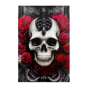 Dark and Gothic Skull and Roses Murial Acrylic Pri Acrylic Print