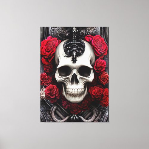 Dark and Gothic Skull and Roses Murial Canvas Print