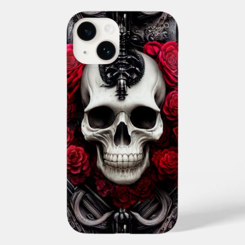 Dark and Gothic Skull and Roses Murial Case_Mate iPhone 14 Case