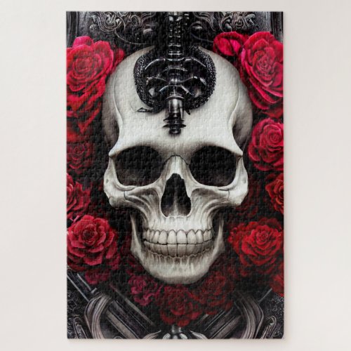 Dark and Gothic Skull and Roses Murial Jigsaw Puzzle