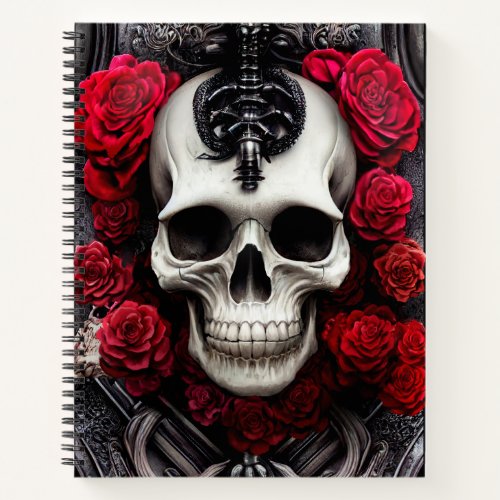 Dark and Gothic Skull and Roses Murial Notebook