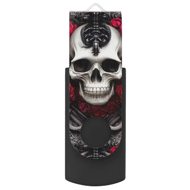 Dark and Gothic Skull and Roses Murial Notebook Flash Drive (Front Vertical)