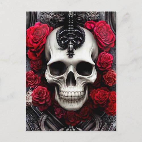 Dark and Gothic Skull and Roses Murial Postcard