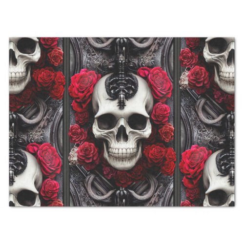 Dark and Gothic Skull and Roses Murial Tissue Paper