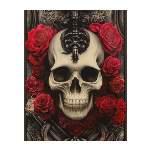 Dark and Gothic Skull and Roses Murial Wood Wall A Wood Wall Art