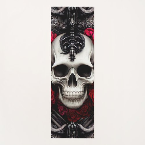 Dark and Gothic Skull and Roses Murial Yoga Mat