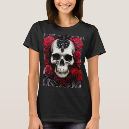 Dark and Gothic Skull and Roses T_Shirt