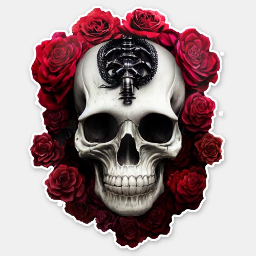Dark and Gothic Skull and Roses Vinyl Sticker