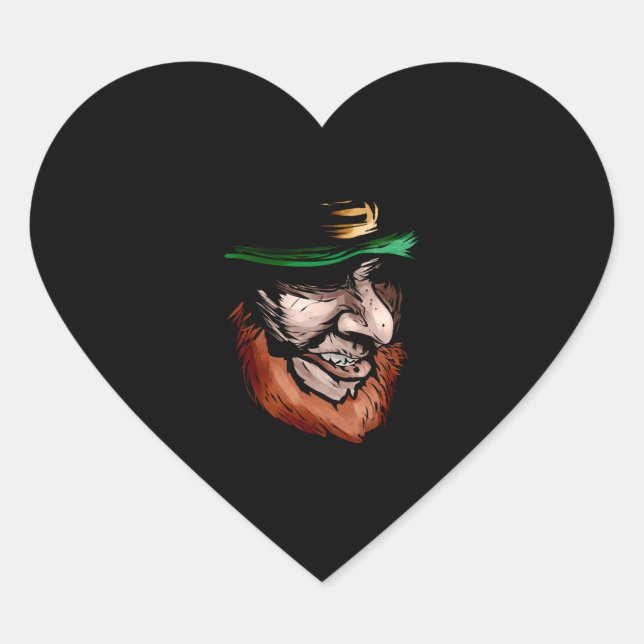 Dark And Grim Leprechaun s Head On St Patrick s Heart Sticker (Front)