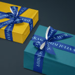 Dark and Ice Blue Simple Text Happy Hanukkah Gift Satin Ribbon<br><div class="desc">A simple and thoughtful way to personalize gifts this Hanukkah,  this dark blue custom text ribbon is a great addition to your gift wrap supply and replaces the need for tags when the giver's name is printed on the ribbon.</div>