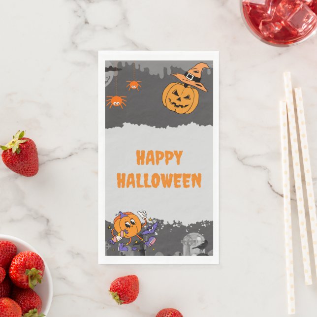 Dark and Light Ash Halloween Party Pumpkin Paper Guest Towels (Insitu)