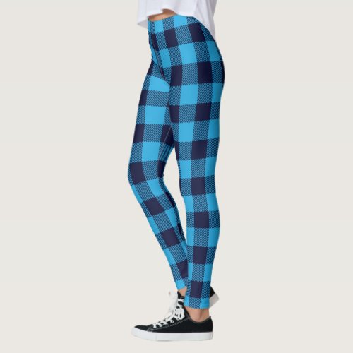 Dark and light blue plaid pattern leggings