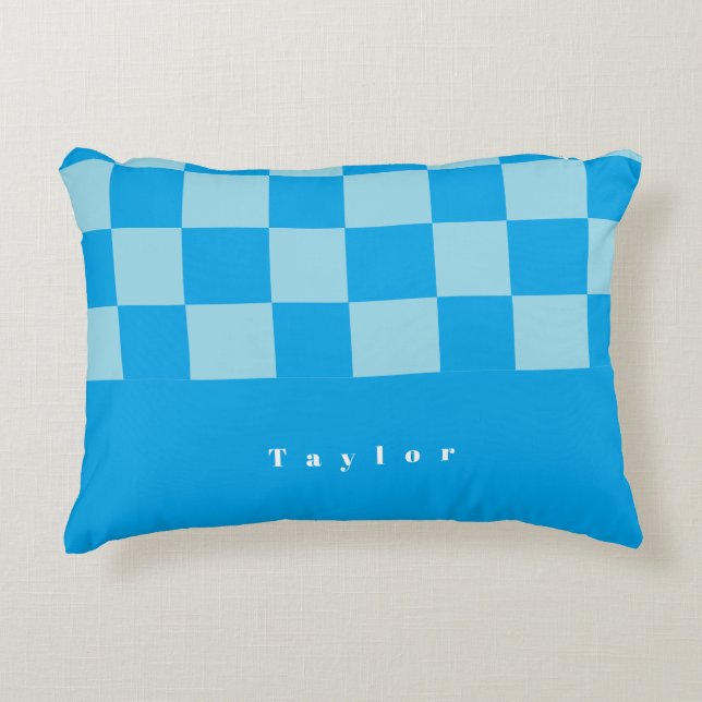 Dark and light blue square blocks pattern accent pillow (Front)
