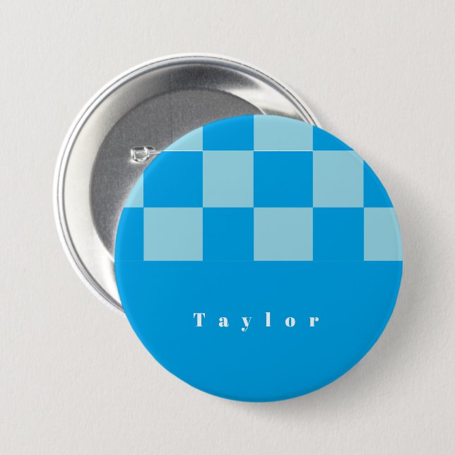 Dark and light blue square blocks pattern button (Front & Back)