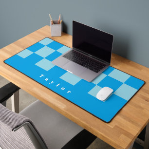 Dark and light blue square blocks pattern desk mat