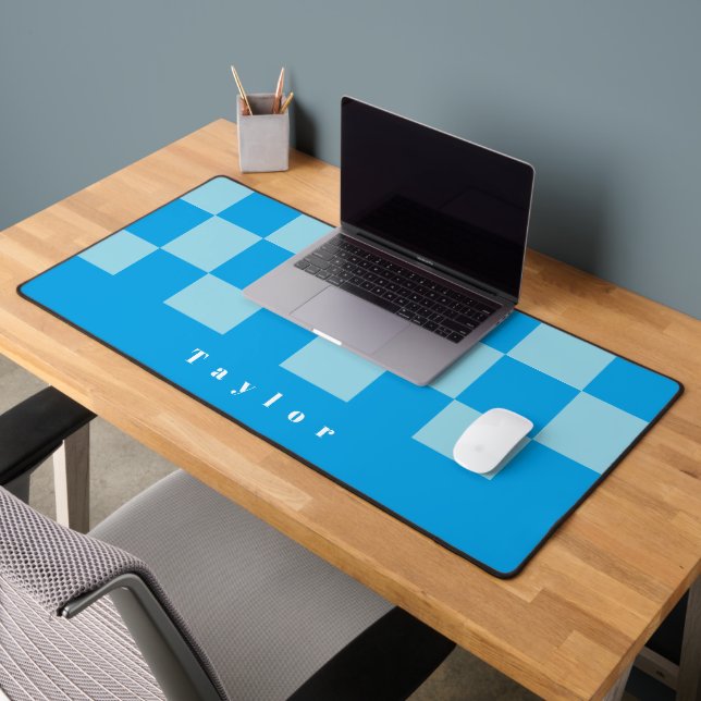 Dark and light blue square blocks pattern desk mat (Office 2)