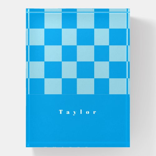 Dark and light blue square blocks pattern paperweight