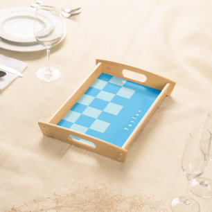 Dark and light blue square blocks pattern serving tray