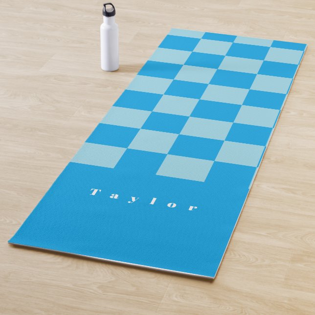 Dark and light blue square blocks pattern yoga mat (In Situ)