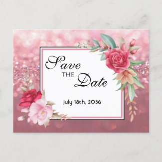 Dark and Light Blush Pink Roses Save the Date Announcement Postcard