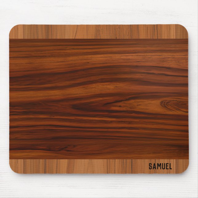 Dark and light brown wood texture monogram mouse pad (Front)