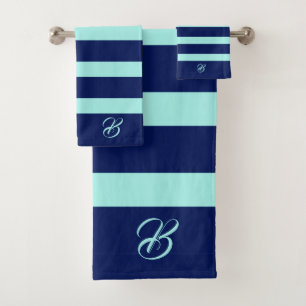 Dark and Light Gree Stripes Monogram Bath Towel