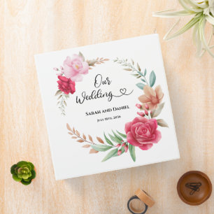 Dark and Light Pink Blush Rose Wedding Album 3 Ring Binder