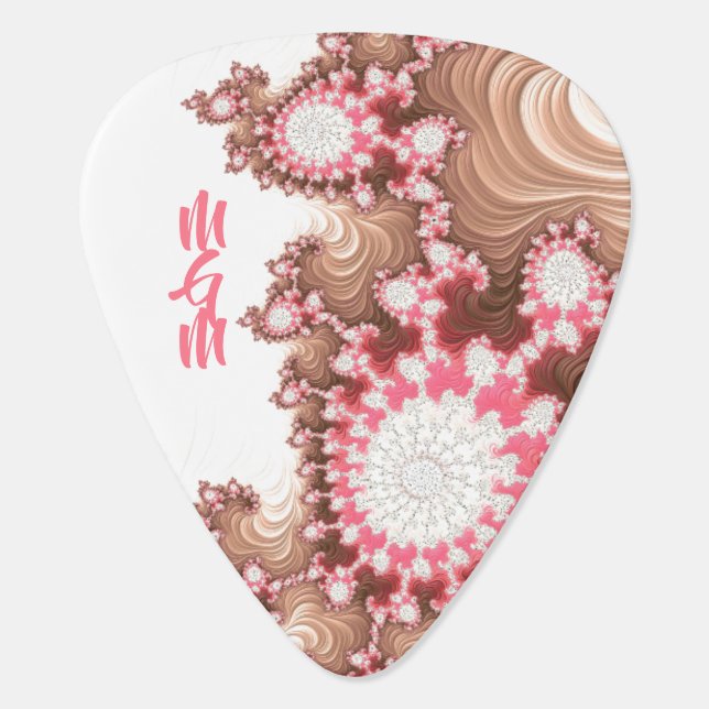 Dark and Light Pink Fractal Abstract with Monogram Guitar Pick (Back)