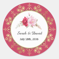 Dark and Light Pink Rose Blush Gold Ring Envelope  Classic Round Sticker