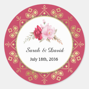 Dark and Light Pink Rose Blush Gold Ring Envelope Classic Round Sticker