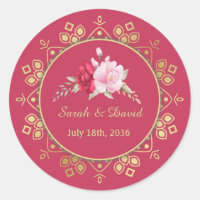 Dark and Light Pink Rose Blush Gold Ring Envelope  Classic Round Sticker