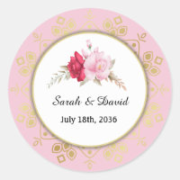 Dark and Light Pink Rose Blush Gold Ring Envelope  Classic Round Sticker