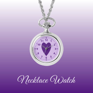 Dark and light purple love heart Necklace Watch
