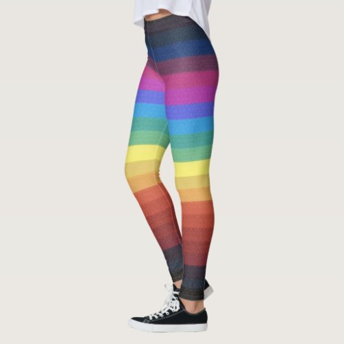 Dark and light Rainbow horizontal stripes pattern Leggings