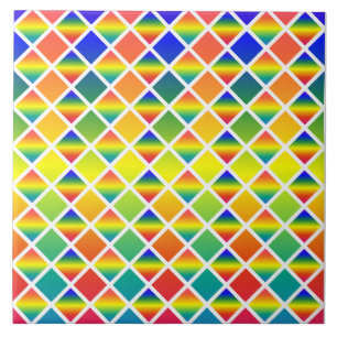 Dark and LIght Rainbows (Diamond Checkered) Ceramic Tile