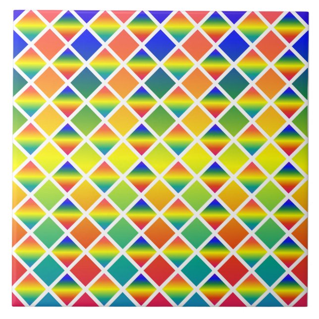 Dark and LIght Rainbows (Diamond Checkered) Ceramic Tile (Front)