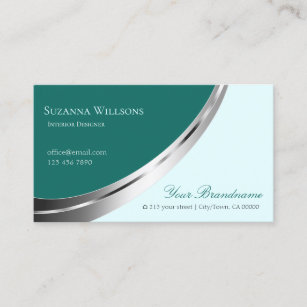 Dark and Light Teal with Decorative Silver Decor Business Card
