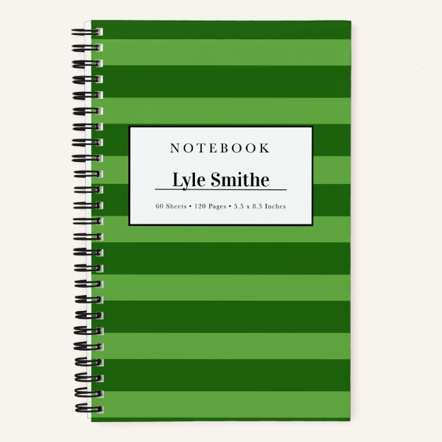 Dark And Lime Green Striped Personalized Notebook (Front)