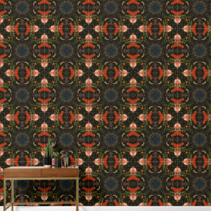 Dark and Moody Art Deco Botanical Pattern Wallpaper