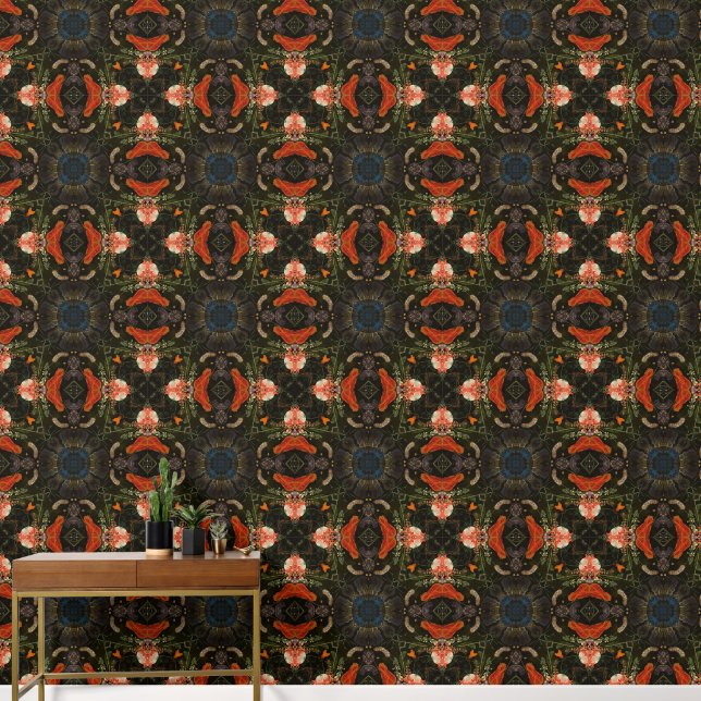 Dark and Moody Art Deco Botanical Pattern Wallpaper (Hallway)