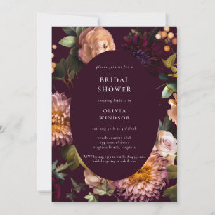 Dark and Moody Burgundy Floral Bridal Shower Invitation