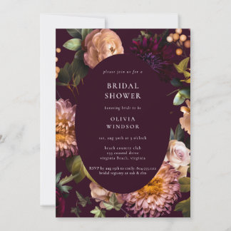Dark and Moody Burgundy Floral Bridal Shower Invitation