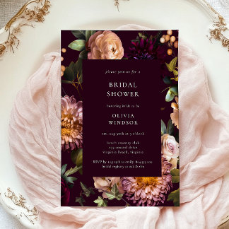 Dark and Moody Burgundy Floral Bridal Shower Invitation