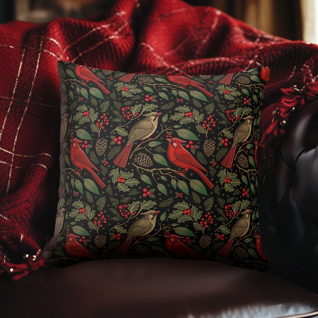Dark and Moody Christmas Cardinals Throw Pillow (Creator Uploaded)