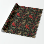 Dark and Moody Christmas Cardinals Wrapping Paper<br><div class="desc">Celebrate the holidays with this classy and moody Christmas design. This Christmas holiday wrapping paper features dark and moody colors with cardinal birds,  foliage,  and holly berries against a black background. Change the background colors and personalize it for your needs.</div>