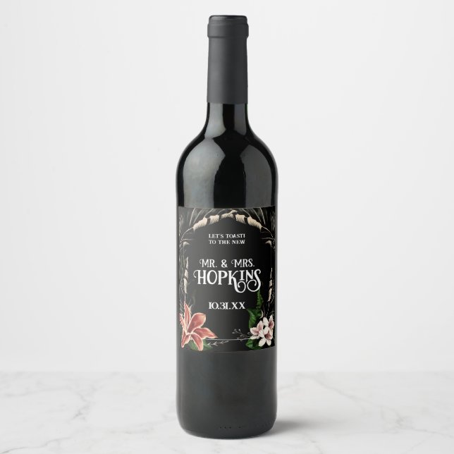 Dark and Moody Custom Wedding Wine Labels (Front)