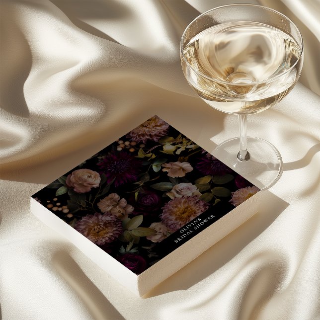 Dark and Moody Dramatic Floral Bridal Shower  Napkins (Dark and Moody Romantic Bridal Shower Cocktail Napkins )