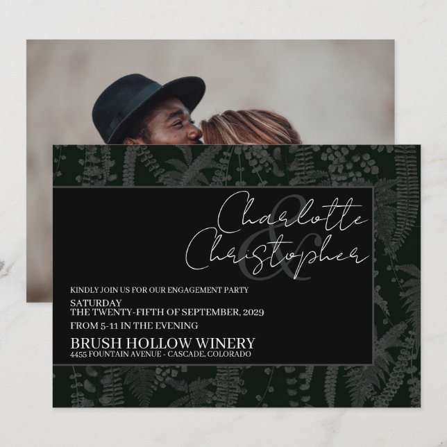 Dark and Moody Ferns Engagement Party Invitation (Front/Back)