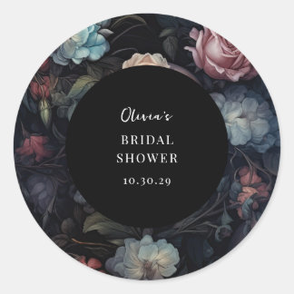 Dark and Moody Floral Gothic Bridal Shower Classic Round Sticker